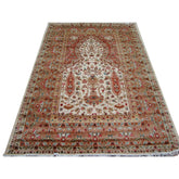 Jhoomar Mehrab Floral Vase Guldasta Hand Knotted Area Rug Wool Silk Carpet (8 x 5)'