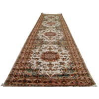 AHMEDANI Gorgeous Ivory Floral Medallion Wool Silk Hand Knotted Soft Hall Way Runner Rug (10.1 X 2.6)'