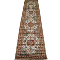 AHMEDANI Gorgeous Ivory Floral Medallion Wool Silk Hand Knotted Soft Hall Way Runner Rug (10.1 X 2.6)'