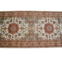 AHMEDANI Gorgeous Ivory Floral Medallion Wool Silk Hand Knotted Soft Hall Way Runner Rug (10.1 X 2.6)'