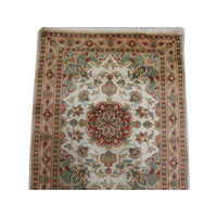 AHMEDANI Gorgeous Ivory Floral Medallion Wool Silk Hand Knotted Soft Hall Way Runner Rug (10.1 X 2.6)'