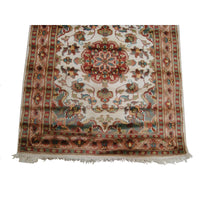AHMEDANI Gorgeous Ivory Floral Medallion Wool Silk Hand Knotted Soft Hall Way Runner Rug (10.1 X 2.6)'