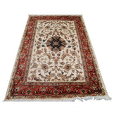 Kash Ivory Medallion Floral Gorgeous Designed Rectangle Area Rug Wool Silk Hand Knotted Carpet (6 x 4)'