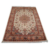 Medallion Ivory Touch Flowers Exclusive Rectangle Area Rug Hand Knotted Wool Silk Carpet (6 x 4)'