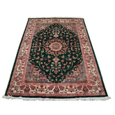 Mid Night Blue Floral Oriental Rug Hand Knotted Wool Silk Carpet (6 x 4)'