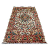 Exclusive Ivory Medallion Designed Rectangle Area Rugs Hand Knotted Wool Silk Carpet (6 x 4)'