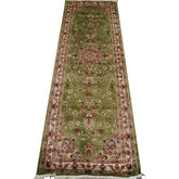 Exclusive Green Floral Kashan Soft Hand Knotted Hall Way Runner Rug (7.11 x 2.7)'