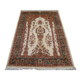 Rectangle Area Rug Exclusive Ivory Vaas Guldasta Lovely Hand Knotted Wool Silk Carpet (6 X 4)'