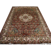 Rectangle Area Rug Brown Ivory Medallion Flowral Hand Knotted Wool Silk Carpet (9 X 6)'