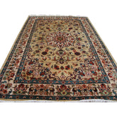 Beige Ivory Lovely Medallion Flower Area Rug Hand Knotted Wool Silk Carpet (6 X 4)'