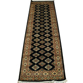 AHMEDANI Exclusive Black Jaldar Mahal Ivory Touch Hand Knotted Hall Way Runner Rug (8.0 X 2.6)'