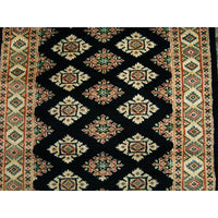 AHMEDANI Exclusive Black Jaldar Mahal Ivory Touch Hand Knotted Hall Way Runner Rug (8.0 X 2.6)'