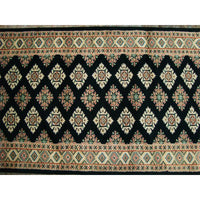 AHMEDANI Exclusive Black Jaldar Mahal Ivory Touch Hand Knotted Hall Way Runner Rug (8.0 X 2.6)'