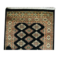 AHMEDANI Exclusive Black Jaldar Mahal Ivory Touch Hand Knotted Hall Way Runner Rug (8.0 X 2.6)'