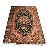 Royal Green Kasha Floral Medallion Hand Knotted Area Rug Wool Silk Carpet (6 X 4)'