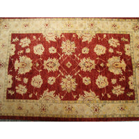 AHMEDANI Gorgeous Red Chobi Zeigler Mahal Vege Dyed Area Rugs Hand Knotted Carpet (4.11 X 3.3)'