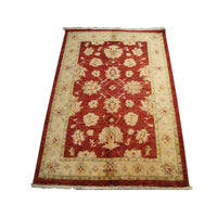 AHMEDANI Gorgeous Red Chobi Zeigler Mahal Vege Dyed Area Rugs Hand Knotted Carpet (4.11 X 3.3)'