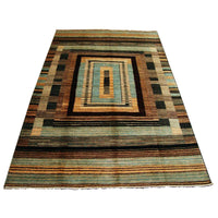 AHMEDANI Modern Afghan Gabbeh Mahal Vegetable Dyed Wool Carpet Hand Knotted Area Rug (8 X 5)'