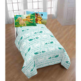 Disney Lion King Simba Timon Pumba Printed Green-White 3 Pcs Twin Sheet Set for Kids with Reversible Pillowcase
