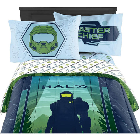 Halo Infinite 'Master Chief' 4-Piece Full Sheet Set – Includes Flat Sheet, Fitted Sheet & 2 Pillowcases – Soft Polyester Bedding for Kids & Fans – Multicolor
