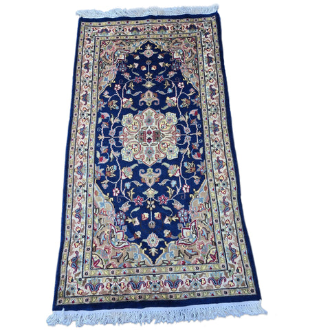 Exclusive Royal Blue Floral Oriental Area Rug Hand Knotted Wool Silk Carpet (5 X 3)'