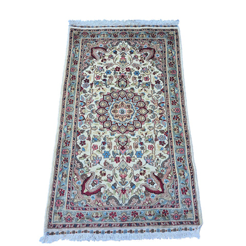 Al Ahmedani Linen Floral Medallion Hand Knotted Area Rug Wonderful Design Rectangle Home Decor Wool Silk Indoor Carpet (5.0 x 3.1)'