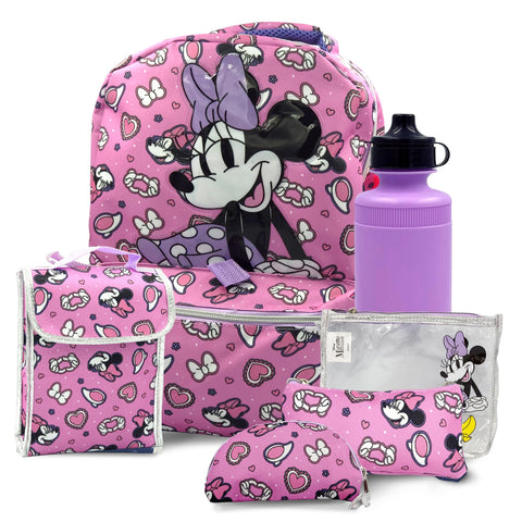 Minnie Mouse Backpack 16 inch Kids Backpack with Lunch Box- 6 Piece Set for Kids