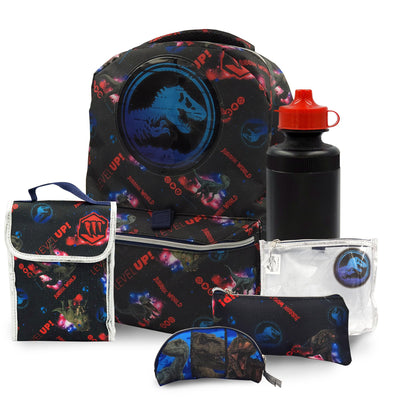 Jurassic Park Backpack 16 inch Kids Backpack with Lunch Box - 6 Piece Set