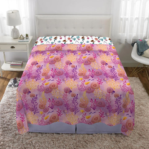 Little Mermaid "Aquatic Outlines" 4 Piece Soft and Cozy Multi-color Full Bedding Sheet Set for Kids