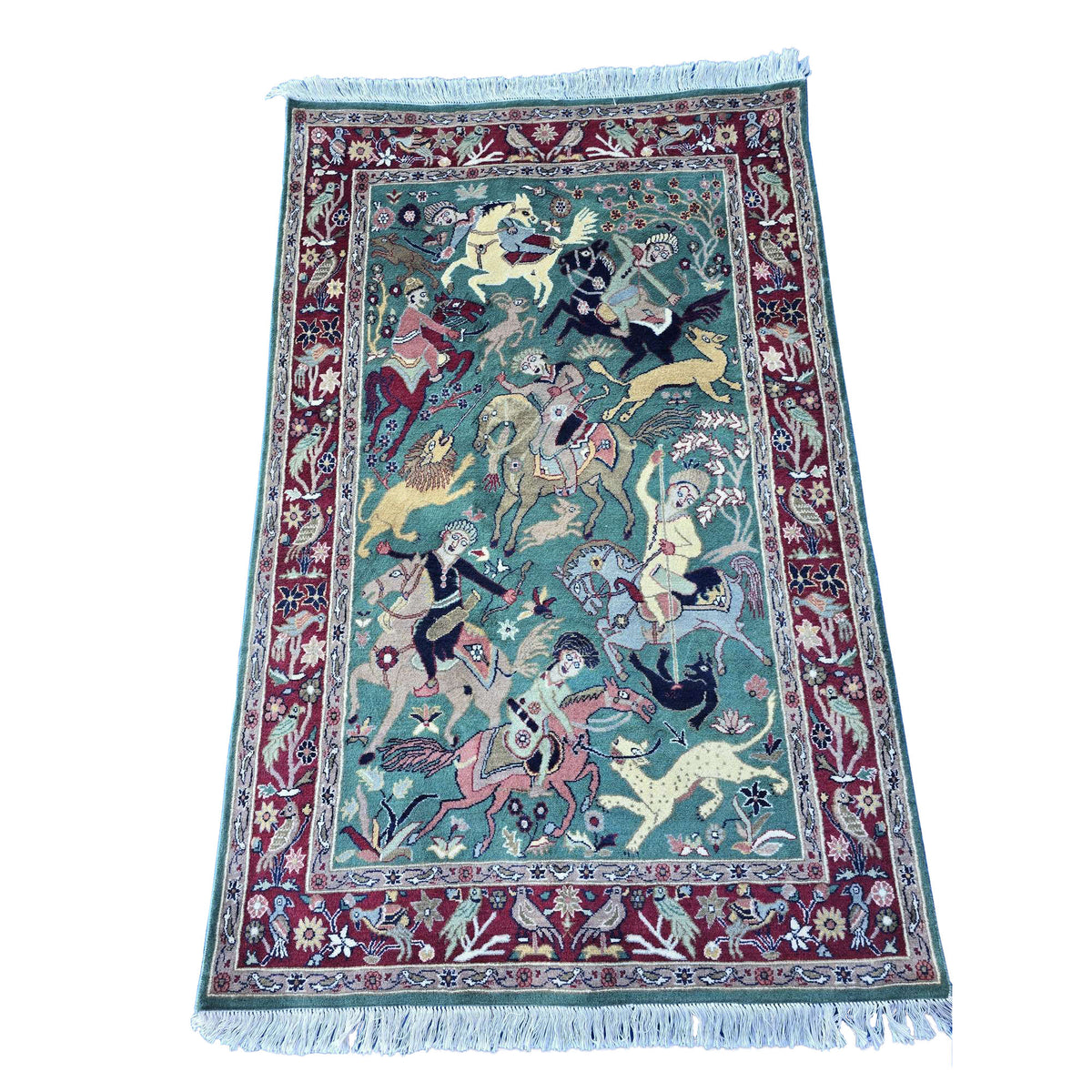 Al Ahmedani Linen Shikar Gah Lion King Deer Hunting Double Knot Rectangle Area Rug Wonderful Design Wool Silk Hand Knotted Home Decor Indoor Carpet (6.3 x 4)'