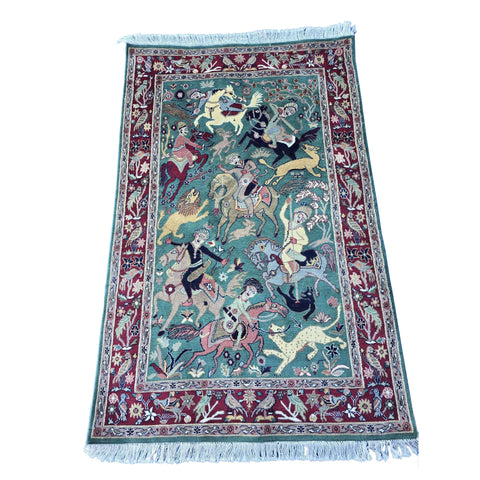 Al Ahmedani Linen Shikar Gah Lion King Deer Hunting Double Knot Rectangle Area Rug Wonderful Design Wool Silk Hand Knotted Home Decor Indoor Carpet (6.3 x 4)'