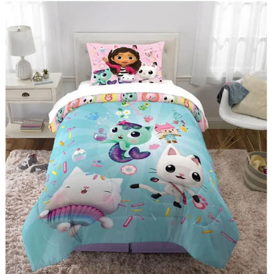 Gabby's Dollhouse Soft & Cozy Multicolor Twin/Full Reversible Comforter Set for Kids