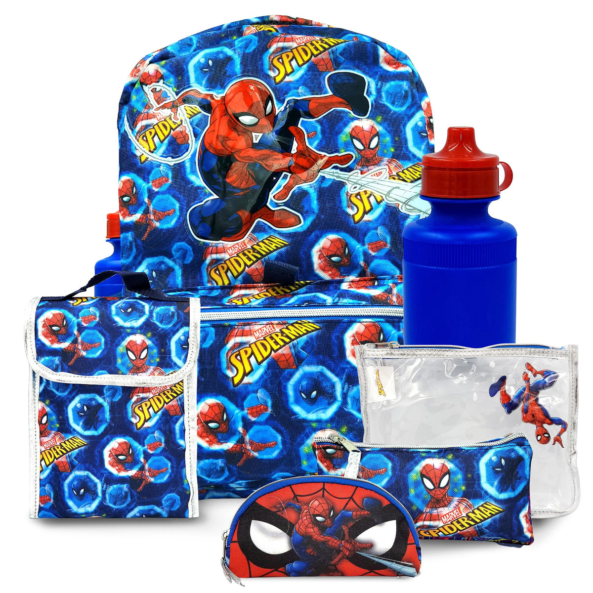 Spiderman Backpack 16 inch Kids Backpack with Lunch Box-6 Piece Set for Kids