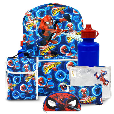 Spiderman Backpack 16 inch Kids Backpack with Lunch Box-6 Piece Set for Kids