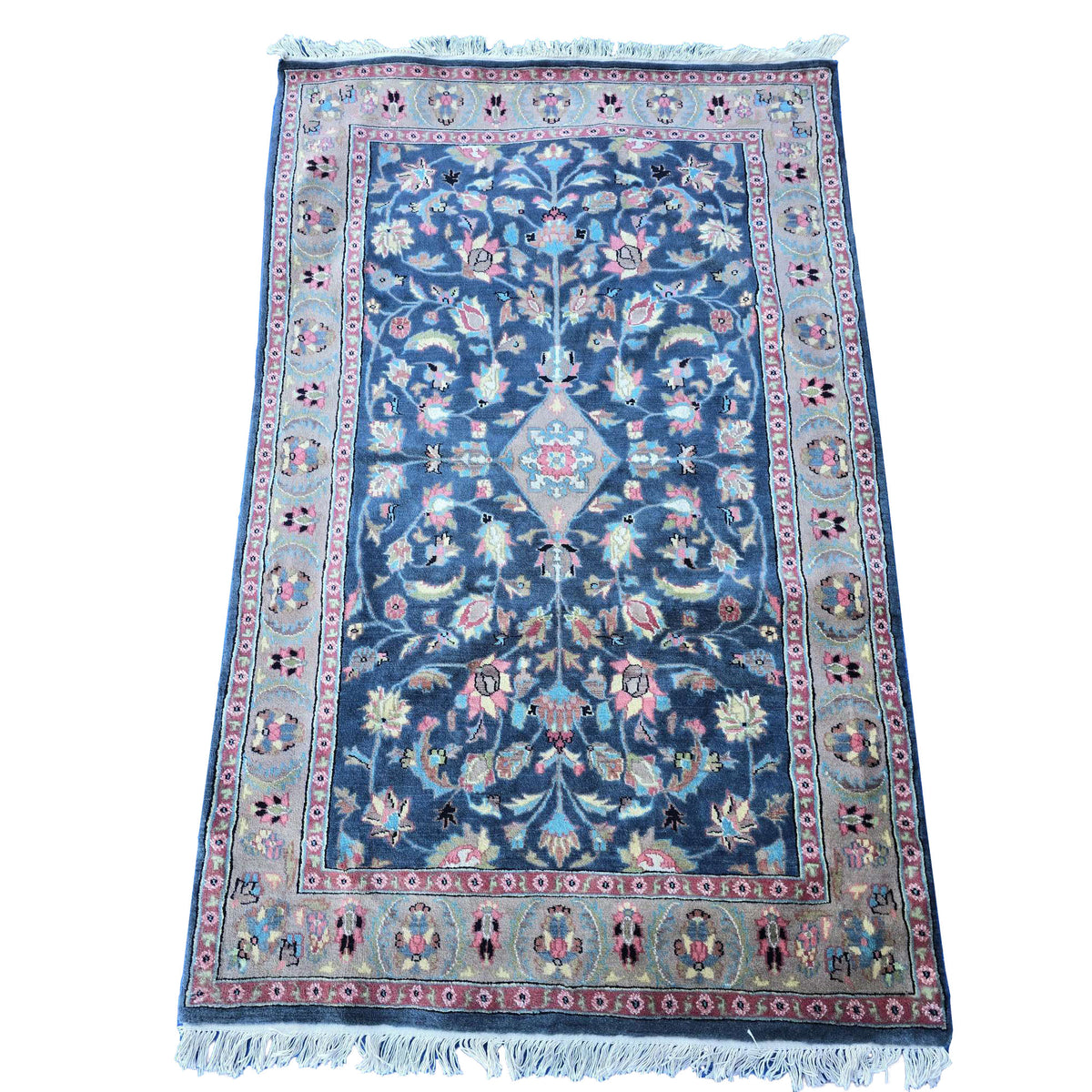 Al Ahmedani Linen Grey Floral Medallion Rectangle Area Rug Wonderful Design Wool Silk Hand Knotted Home Decor Indoor Carpet  (6.3 x 4)'
