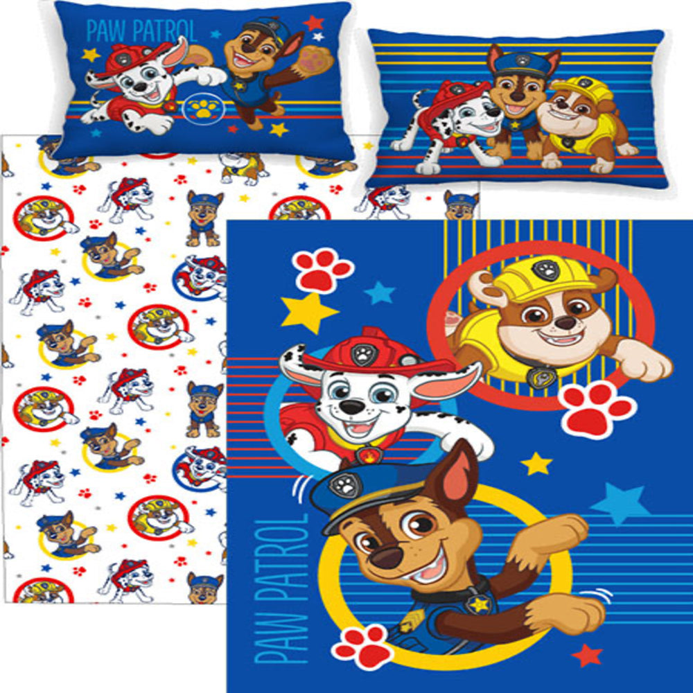 Paw Patrol Kids Bedding Sheet Set with Reversible Comforter Twin Bed in Bag 4 Pcs Set for Kids