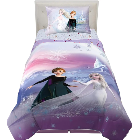 Frozen 2 Twin 4-Pcs Soft & Cozy Microfiber Multicolor Bedding Sheet Set for Kids with Reversible Comforter