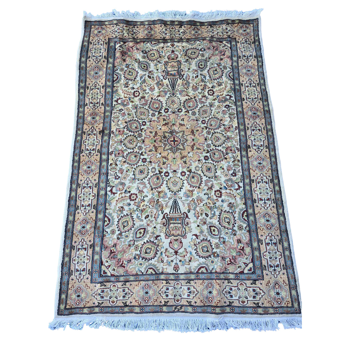 Area Rug Exclusive Jhoomar Beauty Floral Hand Knotted Wool Silk Carpet (6 x 4)'