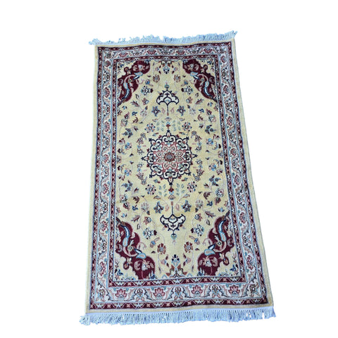 Area Rug Cream Floral Medallion Indoor Hand Knotted Wool Silk Carpet (5.3x3.1)'