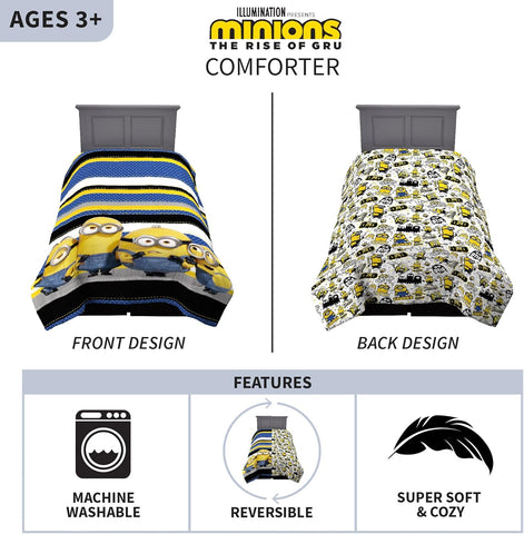 Minions The Rise of Gru (72 x 86)" Bedding Super Soft Microfiber Twin/Full Reversible Comforter for Kids