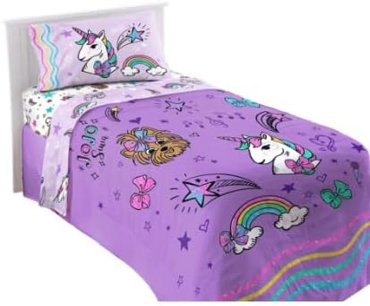 JoJo Siwa 4-Piece Twin Bed in a Bag Sheet Set – Includes Comforter, Flat & Fitted Sheet and Reversible Pillowcase