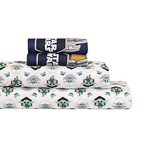 Mandalorian 4 Pcs Full Sheet Set for Kids - Flat Sheet Fitted Sheet 2 Pillowcase