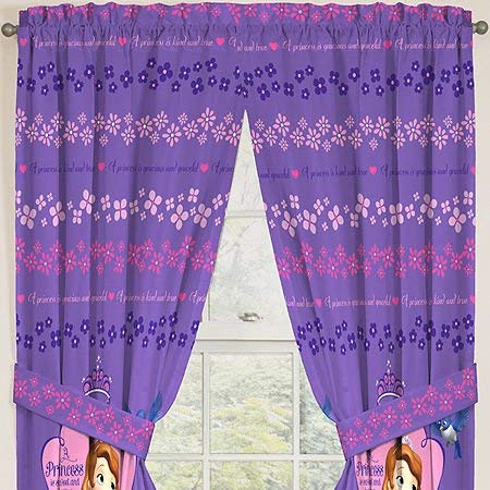 Disney Junior Sofia The First Princess Drapes Kids Window Curtains with Tie Backs - 2 Panels (42" x 63")