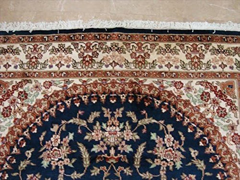 Awesome Blue Medallion Floral Oriental Rug Hand Knotted Wool Silk Carpet (10 x 7)'
