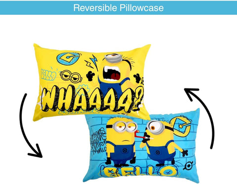 Minions 4 Pcs Twin Bedding Sheet Set with Reversible Comforter for Kids