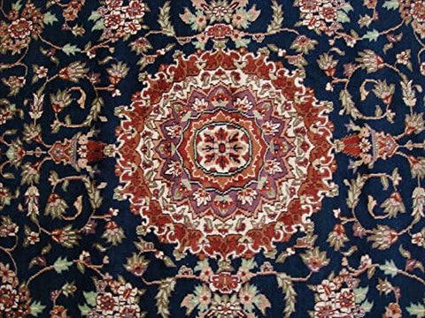 Awesome Blue Medallion Floral Oriental Rug Hand Knotted Wool Silk Carpet (10 x 7)'