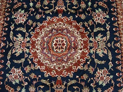 Awesome Blue Medallion Floral Oriental Rug Hand Knotted Wool Silk Carpet (10 x 7)'