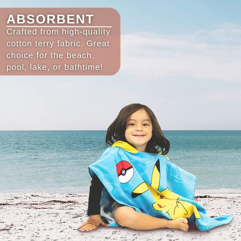 Pokémon Pikachu Hooded Towel Poncho Kids Beach Pool Bath Towel 24" x 22" Cotton