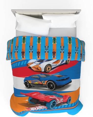 Hot Wheels Reversible Comforter Twin/Full Kids Soft Microfiber Bedding
