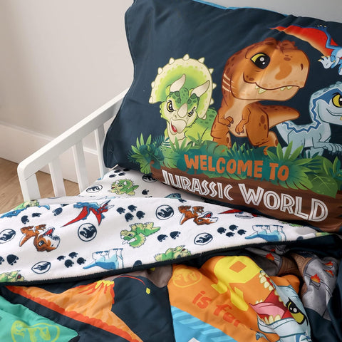 Jurassic World 3-Piece Ultra-Soft & Cozy Toddler Bedding Sheet Set for Kids - Comforter, Fitted Sheet & Pillowcase